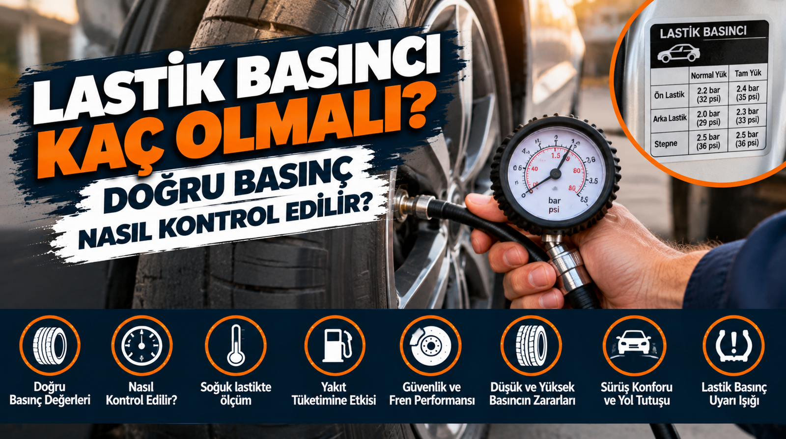 Lastik basıncı kaç olmalı? Lastik basıncı kontrolü Kopyala