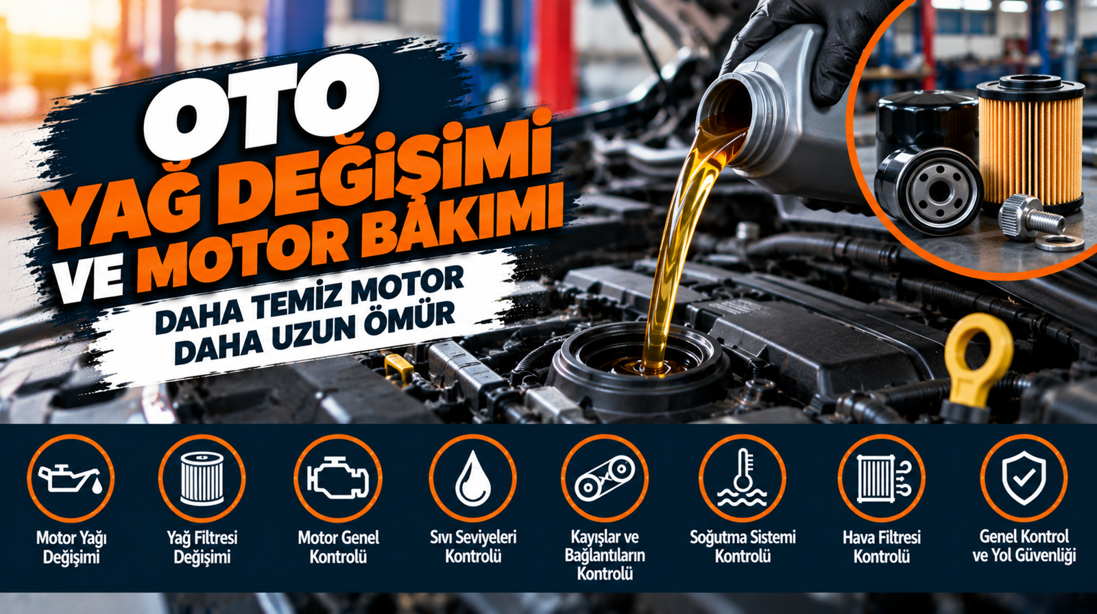 Oto yağ değişimi ve motor bakımı sırasında motor yağı kontrolü